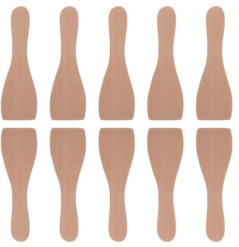 MOKKHNB Spatules Plates en Bois de Hêtre Lot de 10 Compactes pour Cuisson Four et Poêle, Petites Ustensiles Ergonomiques pour Raclette et Friture, Nettoyage Facile