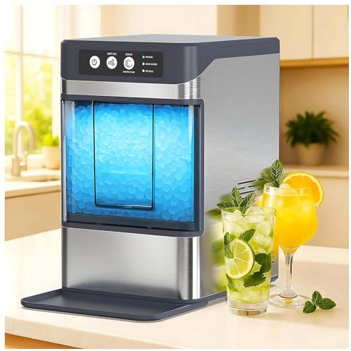 Nugget Ice Maker Countertop With/Without Side Water Tank, 37.5lbs/Day, Self-Cleaning Pebble Ice Maker Machine, Soft Chewable Pellet Ice Ready In 5-10min,For Home/Party/Rv/Camping WithoutSideWaterTank