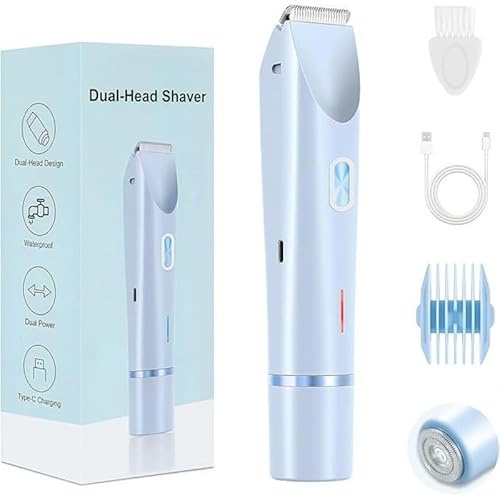 Rasoir Électrique Femme, Tondeuse Intime Double Tête Étanche Rechargeable