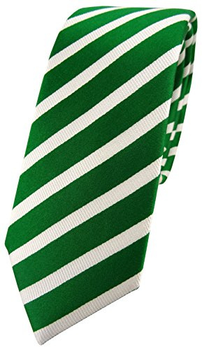 TigerTie schmale Designer Seidenkrawatte in grün knallgrün silber gestreift - Krawatte 100% Seide