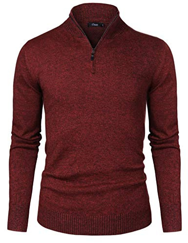 iClosam Men's Quarter Zip Knitted Pullover Regular Fit with Stand-Up Collar