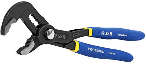 S&R Chiave a Pappagallo Professionale. Pinza Regolabile a Pappagallo Autobloccante per Tubi e Bulloni 175 x 25 mm. Blu e in Acciaio CR-V, Manici a doppio rivestimento.