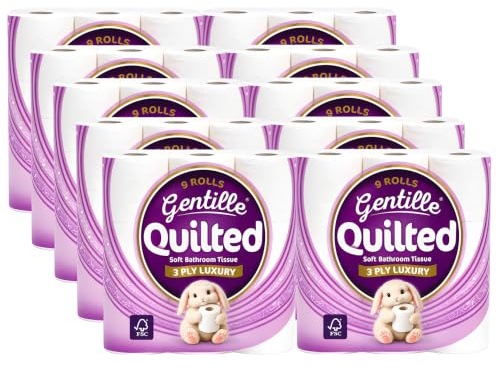 Gentille Quilted Bathroom Tissue Rolls | Luxury 3-Ply Toilet Paper Soft, Strong & Sustainable | UK Made (48)