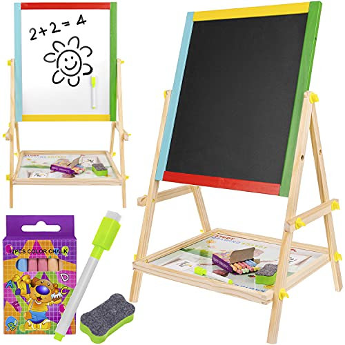 KRUZZEL Holz Kunst-Staffelei für Kinder Mit Doppelseitiger Tafel und Weißer Staffelei 8905