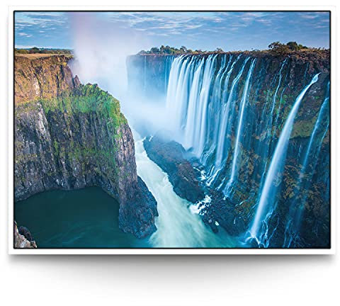 BilderKing Wandbild Wasserfall Viktoriafälle Afrika - 200cm x 150cm Leinwand auf 2cm Keilrahmen mit Schattenfugenrahmen weiß
