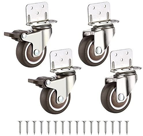 Castor Wheels Heavy Duty small Swivel Trolley Furniture Caster, Wheel diameter: 25mm, Loadable weight (single): 13KG, L-Clip Side Mount Plate, 2 with brakes + 2 without brakes, grey