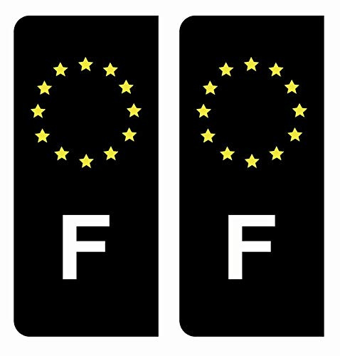 Hadexia Aufkleber für Nummernschild, Auto, F, Frankreich, EU, Schwarz, Sterne Gelb