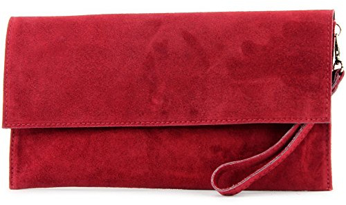 modamoda de - T151/M151 - Pochette in pelle scamosciata/pelle metallizzata, Dunkelrot2021, Small