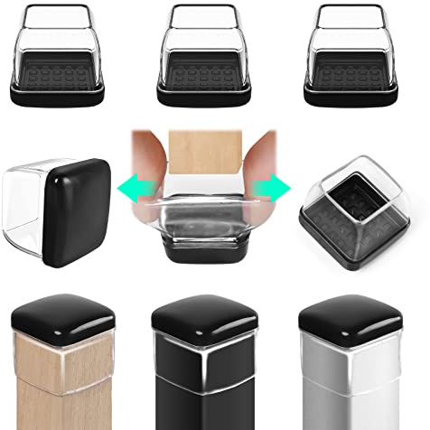 RCHYFEED 24 pcs Embouts pour Pieds de Chaise 28-36 mm avec Fond en Téflon, Protection Pied de Chaise Carré Silicone Couvre-jambes de Meuble, Patins en Téflon 1,25 pour Résistants Rayures et Élastique