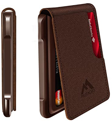 Taktisk minimalistisk plånbok för män, elegant dubbelvikt herrplånbok, smal RFID-blockerande metallkorthållare, Saffiano Deep Taupe, Minimalistisk