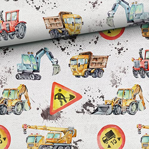 je 50cm Baumaschinen Baumwollstoff in Meterware - Kinderstoff mit Baufahrzeuge aus Baumwolle - Stoffe zum Nähen für Kinder & Baby Stoff - Premium Baumwollstoffe - Bagger Traktor - Baggerliebe