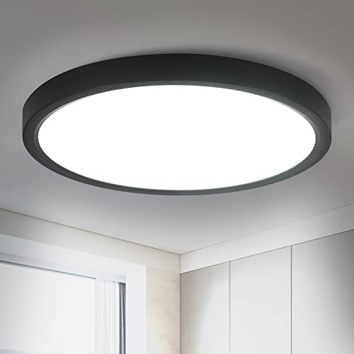 ZMH Plafon LED Techo Lampara Techo Panel - Ø23cm Lámpara de Baño Blanco Frío 18W Dormitorio Iluminación IP44 Impermeable Negro Pasillo Lámpara Redonda para Baño Cocina Pasillo