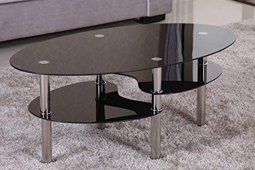 Euro Tische Couchtisch Glas mit 8mm Sicherheitsglas & Facettenschliff, Glastisch perfekt geeignet als Beistelltisch,Wohnzimmertisch (98x58x42cm, Schwarz)