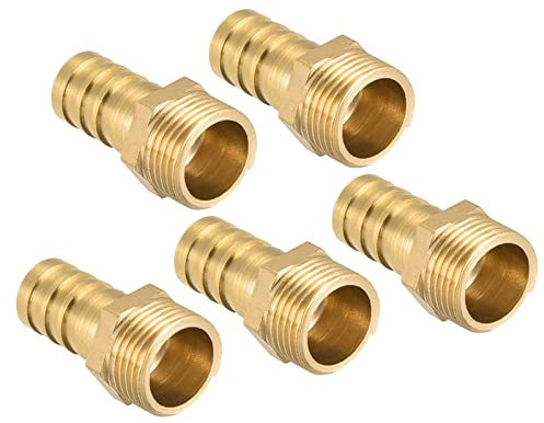 QUARKZMAN 12mm Barbelé à G3/8 Filet Mâle Tuyau x 5PCS Droit Laiton Raccord cannelé Tuyau pour Air Eau Carburant Pneumatique Tuyau, Or