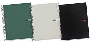 Miquelrius - Pack 3 The Original A4 Notizbücher, 5 x 5 mm Raster, 200 Blatt à 70 g/m², 8 Farbstreifen, Polypropylen-Einband, Größe 210 x 297 mm und 4 Löcher für 4 Ringe | Einband aus Polypropylen, Papier 70 g/m², 4 Löcher zum Abheften, Lineatur 5 x 5 mm, Notebook The Original Modern