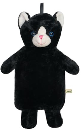 Premium Kinder Wärmflasche 1 Liter mit schönem weichem Bezug - (Katze schwarz)