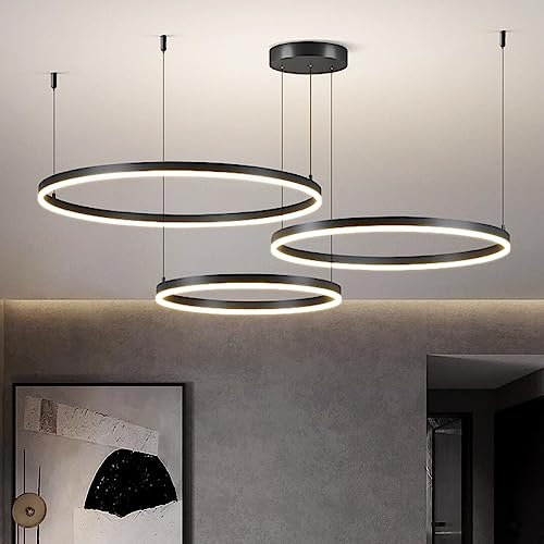 STARRYOL Lámpara colgante LED moderna, colección de pintura de 3 anillos, apliques colgantes de luz ajustables Lámpara de techo moderna, regulable 2700K - 6500K, con control remoto de 78w