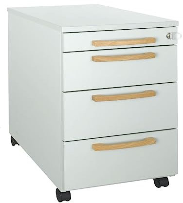 SCHÄFER SHOP Rollcontainer Start Off Wood Aktenschrank abschließbar, Holz Büroschrank mit Schubladen, Utensilienauszug, HR-Auszug (mit 3 Schubladen + Utensilienauszug, lichtgrau)