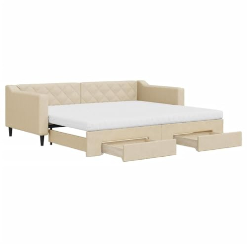 vidaXL Tagesbett Ausziehbar mit Schubladen Creme 90x200 cm Stoff
