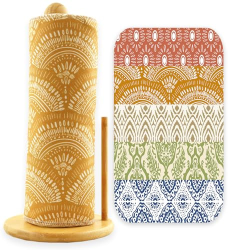ROGITU 25 Pack Reusable Paper Towels, Paperless Towels Roll Washable Cotton Cloth for Kitchen Towels Zero Waste Products Alternative Paper Towels Alternative (Bohemian)