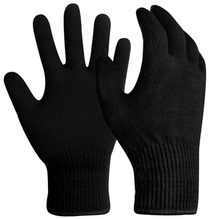 Evridwear Unisex Men Women Merino Wool String Knit Liner Gloves Provide Warmth Cool and Cold Seasons Skiing, Snowboarding, Cycling, Running, Climbing (Black M)