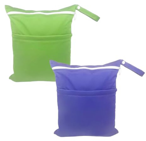 MEMOFYND 2 bolsas de pañales impermeables, bolsa de almacenamiento de cosméticos, separación de ropa seca y húmeda, adecuada para natación, viajes y uso doméstico (verde, morado), Hierba Verde