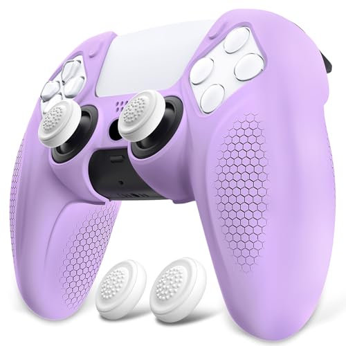 PlayVital Anti-Rutsche Schutzhülle Case Skin für PS5 Wireless Controller, Ergonomischer Hülle Zubehör für PS5 Controller Passend für Ladestation mit Thumbsticks Kappen(Ninja Edition,Violett)