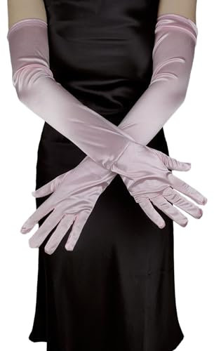 Whakano Lange Handschuhe Damen, Satin, Rosa, Ellenbogenlange Elastische Handschuhe, Brauthandschuhe, für Hochzeit, Party, Tea Party Zubehör