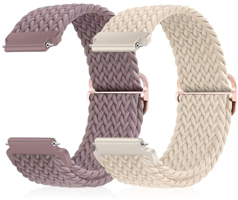 CeiBand 2 stycken flätat Solo Loop elastiskt armband, 18 mm 20 mm 22 mm snabb justerbar män kvinnor nylon mjukt ventilerande sportband klockarmband ersättningsarmband – lila stjärnlila
