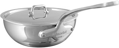 Mauviel M'Urban 4 Tri-Ply Polished Stainless Steel Curved Splayed Saute Pan With Lid And Cast Stainless Steel Handle, 2.1-Qt, Made In France