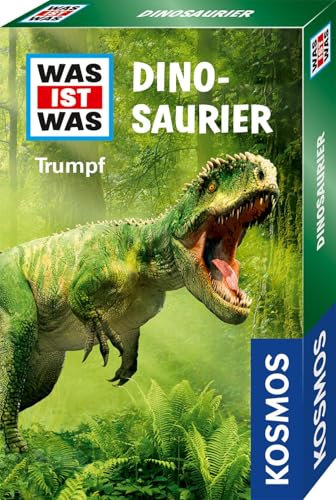 KOSMOS 741877 WAS IST WAS Trumpf Dinosaurier, Dino Quartett für Kinder ab 8 Jahre, Trump Kartenspiel, Quizspiel perfekt als kleines Geschenk oder Mitgebsel