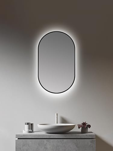 Talos LED Spiegel oval schwarz 45 x 75 cm - feuchtraumgeeignet für Ihr Badezimmer - Wandspiegel mit umlaufendem Raumlicht - mit hochwertigem Aluminiumrahmen