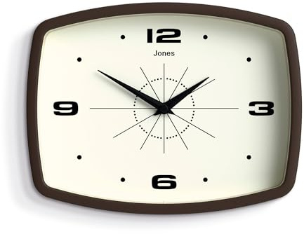 NEWGATE Jones Clocks® Movie Wanduhr | Rechteckige Retro-Uhr | 25 cm | Mokkabraun | Cooler mid-Century-Designer-Look für küche, Wohnzimmer oder büro