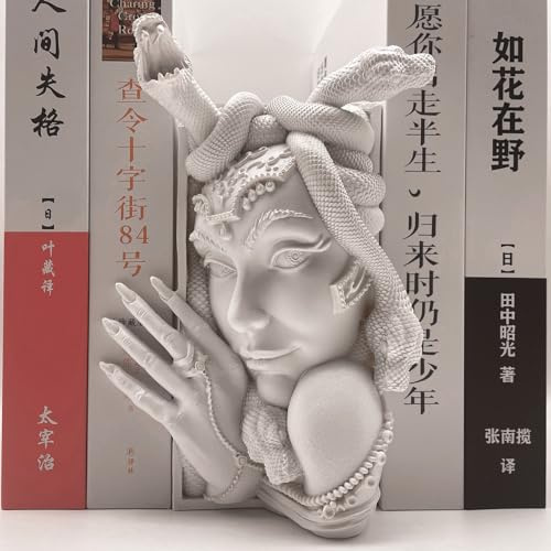 JARPSIRY Medusa Head Book Nook Dekorative Buchstützen, einzigartige Schlangengesichts-Buchstützen, robuster Buchstopper für Zuhause, Büro, Schreibtisch, Vintage-Regaldekoration (weiß)