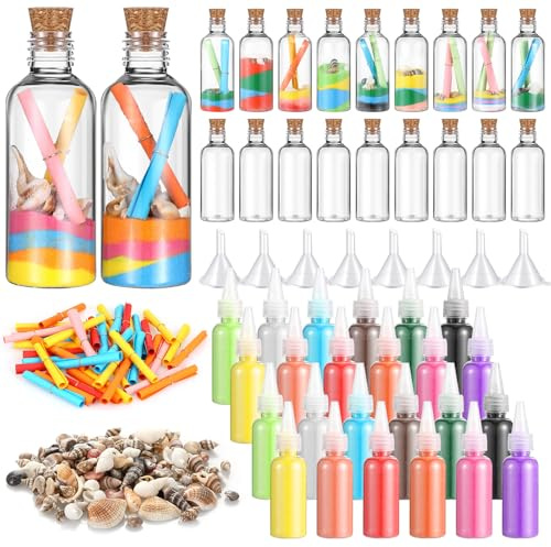 Libima 30 Pcs DIY Sand Art and Craft Kit Include Plastic Sand Art Bottles with Cork Stopper Colorful Sands Message Papers Seashells Funnels DIY Crafts Wedding Party Favors