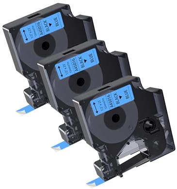 3x kamo Schriftbänder Kompatibel für Dymo D1 45016 (12mm x 7m) Schwarz auf Blau, für LabelManager 120P 160 210D 220P 260P 280 350D 360D 420P LabelPoint 100 150 200 LabelWriter 400 450 DUO