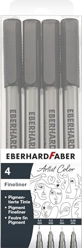 Eberhard Faber 558104 - Pigment Fineliner schwarz, 4 Marker mit wasserfester Tinte
