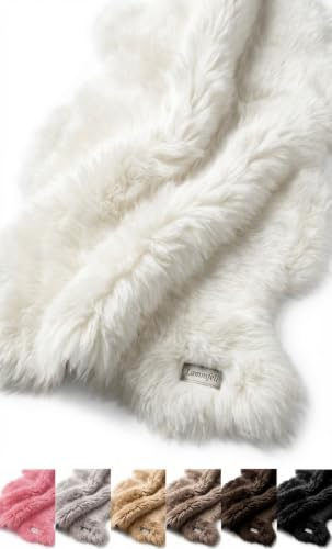LANAMED Lammfell Weiß 95cm Premium Echtes Fell vom Lamm | Schaffell Geschenk-Qualität Besonders Zart und Hautverträglich