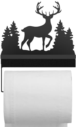 WADORN Porta Carta Igienica In Metallo con Cervo e Albero, Porta Carta Igienica con Montaggio A Parete In Ferro Nero Opaco, Supporto per Carta Igienica A Tema Animale In Metallo, per Armadietto