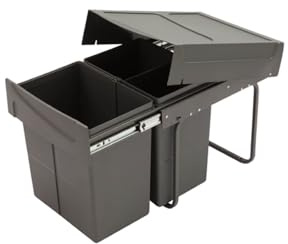 Gedotec Abfallsammler | M40 | 400 mm Korpusbreite | 2x20L | grau | Ausziehbarer Einbaumülleimer | Beutelhalterung | Abfalltrennsystem Küche Unterschrank, 2 Fach Einbaumülleimer, Auszug