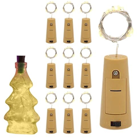 Generisch Korkfür Weinflaschen,Weinkorken,10er-Pack Weinflaschenkorken-mit 20 LEDs - Batteriebetriebene Flaschenverschluss-, LED-Flaschenfür Wein- und Likörflaschen