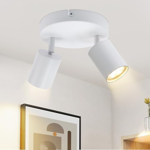 ZMH Deckenstrahler 2 Flammig Deckenleuchte Weiß Deckenlampe Spots Strahler | Deckenspots GU10 350°Schwenkbar Modern Flurlampe rund Wandstrahler für Wohnzimmer Schlafzimmer Küche (Ohne Leuchtmittel)