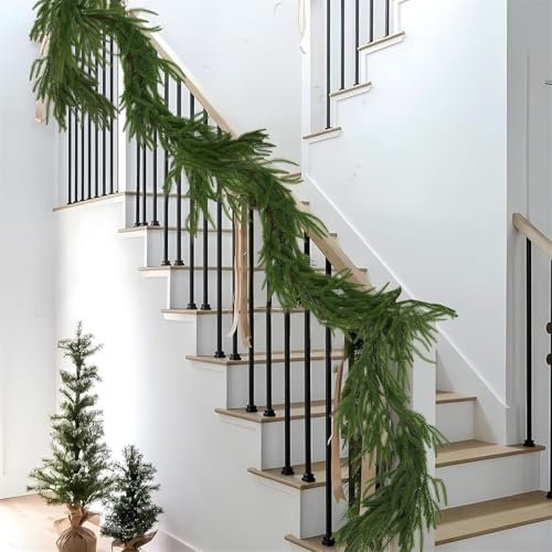 Künstliche Tannengirlande Wie Echtweihnachtsgirlande Treppe Ohne Beleuchtung Aussen Weihnachten Tannenkranz Cedar Garland Spritzguss Weihnachtsdeko Treppengeländer Tannengrün Christmas (1.5m)