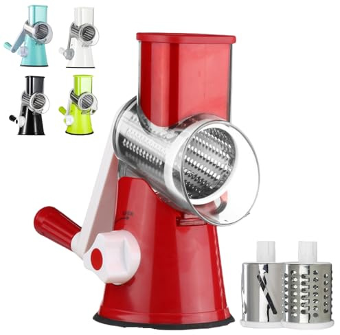 maison culte maisonculte RotoChef - Mandoline a légumes Manuelle Coupe Legumes Multifonctions avec 3 Lames de Tambour Détachables pour Pommes de Terre, Carottes, Fromage, Forte Aspiration
