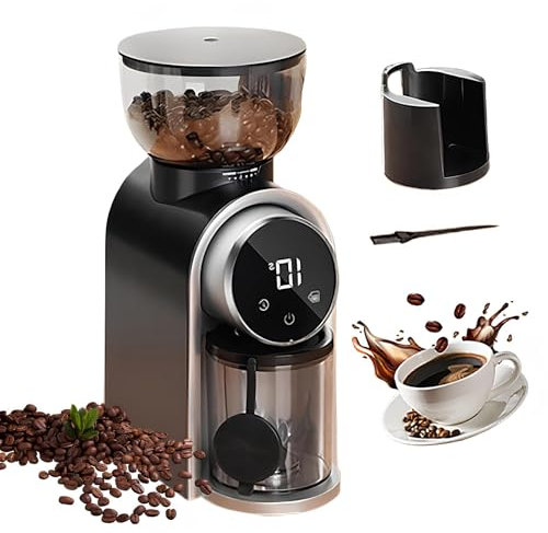 Moulin à Café éLectrique - Grande Capacité 250G, Moulin à Grains De Café éLectrique + éCran Tactile + 25 RéGlages De Mouture PréCis, Compartiment à Poudre IndéPendant + Brosse