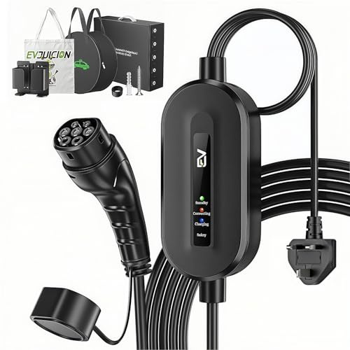 EVJUICION EV Charger Cable Type 2 to 3 Pin Plug 6M, [10A, 2.3kW] Electric Car Charger with Holder, IP67/IP65 Type 2 Charging Cable 3 Pin with LED Indicator Light, for Type 2 EVs and PHEV