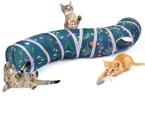 Hedgeink Tunnel pour Chat en S–Tunnels de Jeu avec Jouets, Tunnel Pliable pour Chat d’Intérieur, Lapin, Cochon d’Inde, Furet, Hamster, Chiot, Chaton