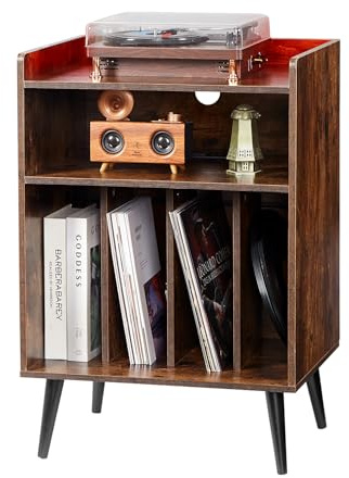 VEVOR Schallplattenaufbewahrung 3-stufiger Plattenspielerständer für bis zu 150 Alben, hölzerner Aufbewahrungsschrank für Vinyl-Schallplatten mit Ausstellungsregal für Schlafzimmer Wohnzimmer
