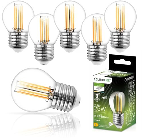 Lumiled P45 E27 LED Lampe 2W (ersetzt 25W), 249Lumen, Vintage Filament Klar Glas LED Lampe Tropfenform Tropfen Kugel 4000K Neutralweiß Birne Lampen 360° Strahlwinkel Glühbirnen Kugelbirnen 6er-Pack