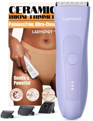 Elektrischer Rasierer damen Intimbereich, Intimrasierer für Frauen, Damenrasierer Intimbereich mit 3 Schutzvorrichtungen und Auswechselbaren Keramikklingenköpfen, Trimmer Damen Intimbereich